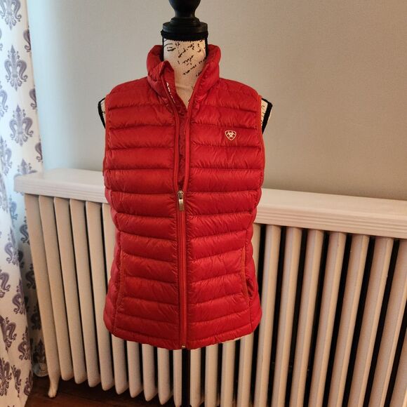 Ariat Women's Ideal Down Vest, Orange, With Pouch, Excellent Condition, Sz S - Picture 2 of 11